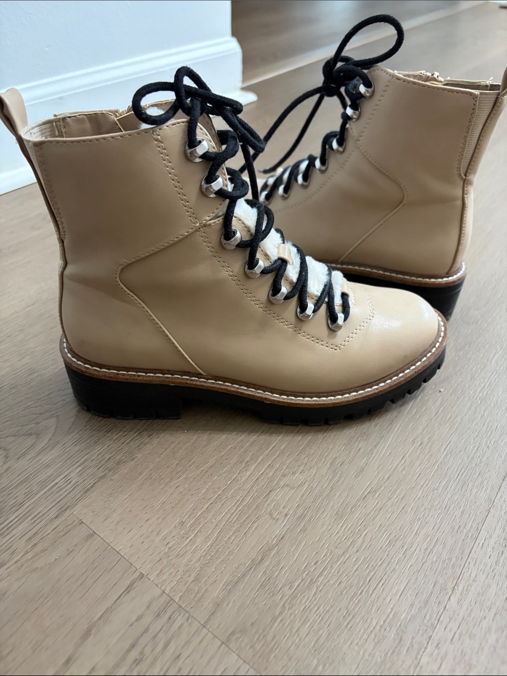 a new day Tan Lace-Up Women's Combat Boots with Black Laces